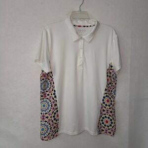 IZOD GOLF Women XXL White Geometric Print Polo Shirt Short Sleeve Top Pickleball